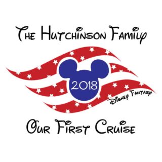 Disney Cruise Line logo magnet that reads "The Hutchinson Family", "2018", "Our First Cruise"