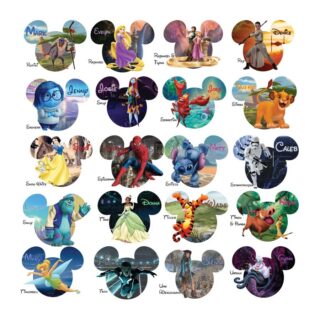 16 Mickey icon shaped magnets with various characters & scenes from Disney movies