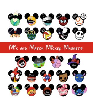 24 smaller Mickey icon magnets featuring various abstract Disney Character designs