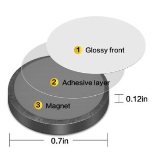 Close up picture of adhesive magnet showing the magnetic and adhesive layers