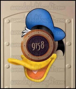 Donald Duck door decoration integrated into the stateroom number sign