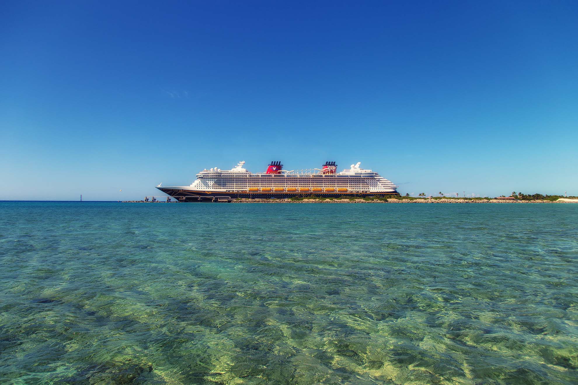 Disney Cruise ship docked near Disney's Castaway Cay.